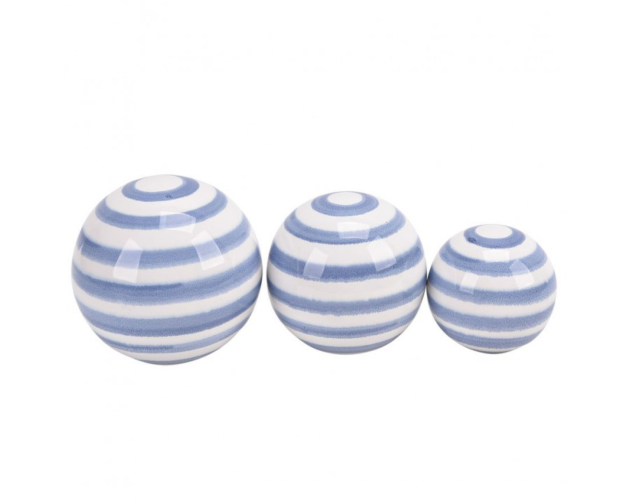 Sagebrook - 4"/5"/6" Ceramic Striped Orbs (Set Of 3) in Blue