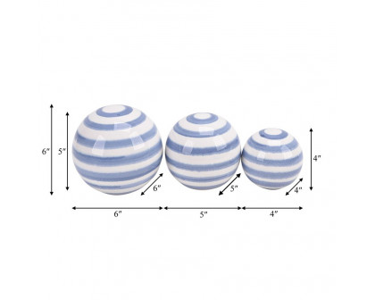 Sagebrook - 4"/5"/6" Ceramic Striped Orbs (Set Of 3) in Blue