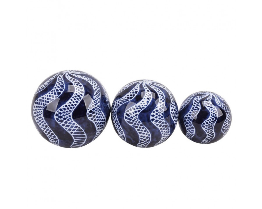 Sagebrook - 4"/5"/6" Ceramic Swirly Orbs (Set Of 3) in Blue