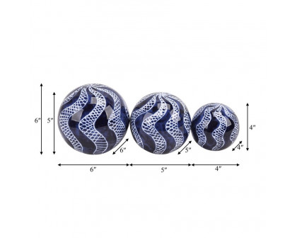 Sagebrook - 4"/5"/6" Ceramic Swirly Orbs (Set Of 3) in Blue