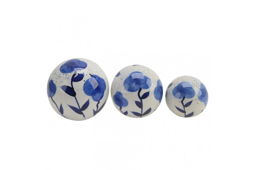 Sagebrook™ 4"/5"/6" Ceramic Flower Painted Orbs (Set Of 3) - Blue