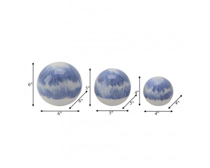 Sagebrook - 4"/5"/6" Ceramic Tie-dye Orbs (Set Of 3) in Blue