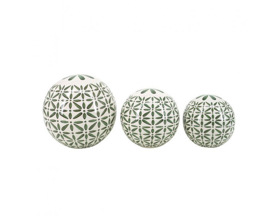 Sagebrook 4"/5"/6" Ceramic Abstract Orbs (Set Of 3) - Dark Sage Green