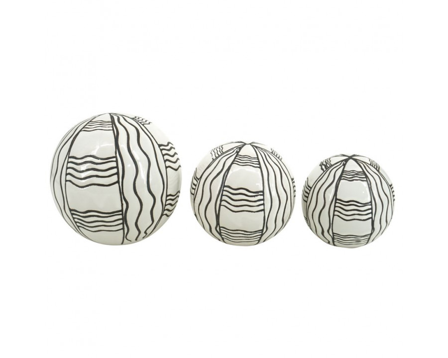 Sagebrook - 4"/5"/6" Ceramic Curvy Line Painted Orbs (Set Of 3) in Black