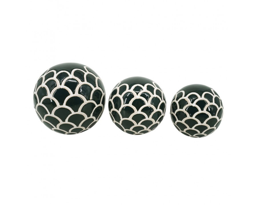 Sagebrook - 4"/5"/6" Ceramic Scaly Orbs (Set Of 3) in Forest Green