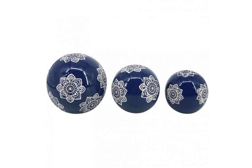 Sagebrook™ 4"/5"/6" Ceramic Chinoiserie Lotus Orbs (Set Of 3) - Blue/White