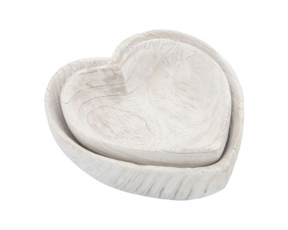 Sagebrook 9"/10" Wood Heart Bowls (Set Of 2)