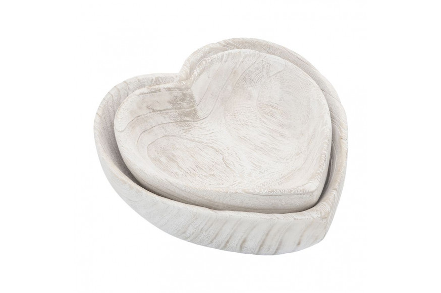 Sagebrook™ 9"/10" Wood Heart Bowls (Set Of 2) - White