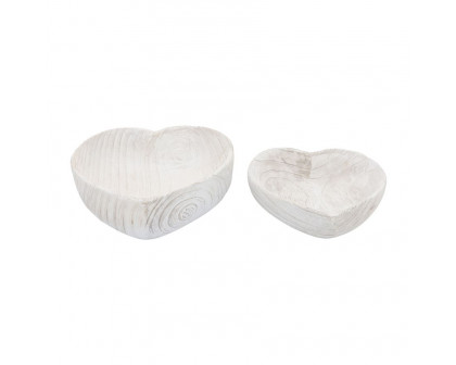 Sagebrook™ 9"/10" Wood Heart Bowls (Set Of 2) - White