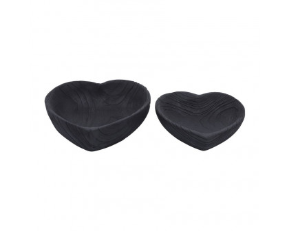 Sagebrook 9"/10" Wood Heart Bowls (Set Of 2) - Black