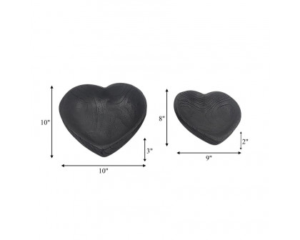 Sagebrook 9"/10" Wood Heart Bowls (Set Of 2) - Black