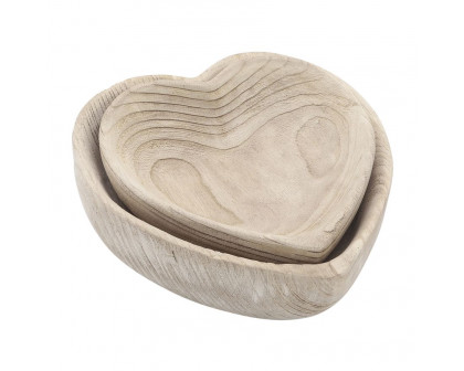 Sagebrook 9"/10" Wood Heart Bowls (Set Of 2)