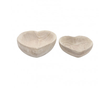 Sagebrook™ 9"/10" Wood Heart Bowls (Set Of 2) - Natural