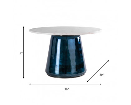 Sagebrook™ Marble Top Coffee Table Glass Base - White/Blue