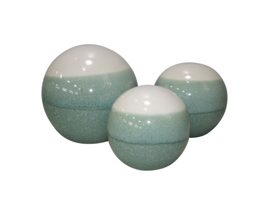 Sagebrook - 4"/5"/6" Ceramic Ombre Orbs (Set Of 3) in Sage/White