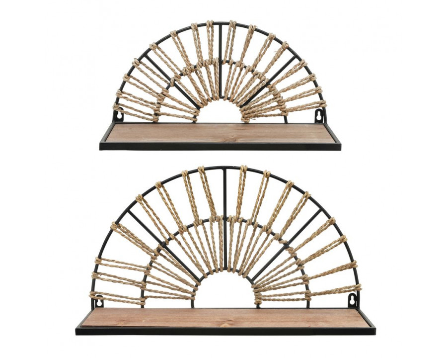 Sagebrook - Metal/Wood Arch Wall Shelves (Set Of 2) in Black/Brown