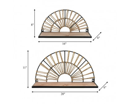 Sagebrook - Metal/Wood Arch Wall Shelves (Set Of 2) in Black/Brown