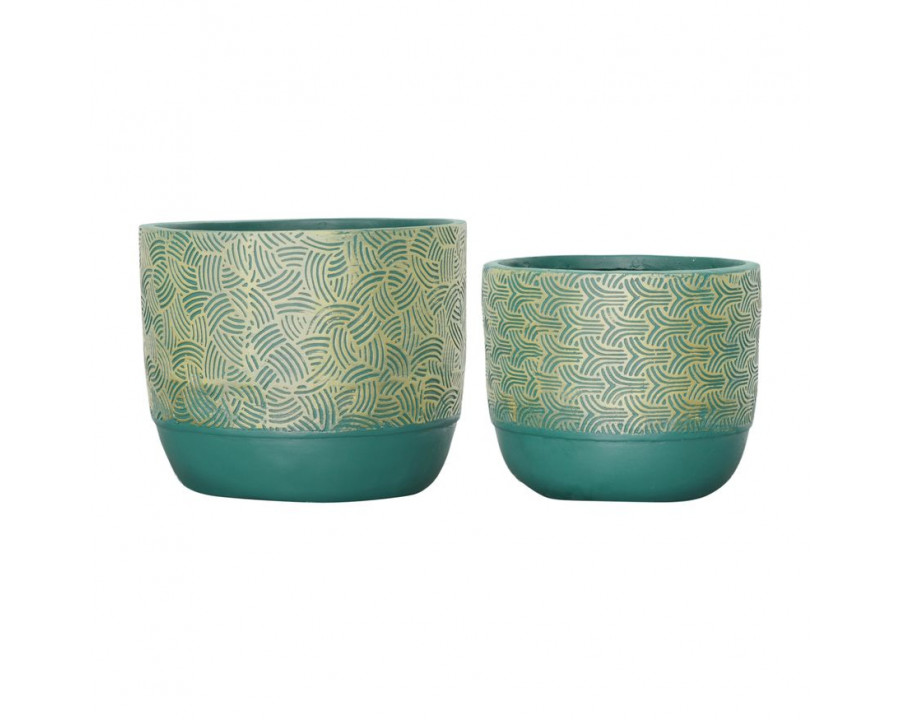 Sagebrook 10"/13" Resin Swirl Planters (Set Of 2) - Green/Gold