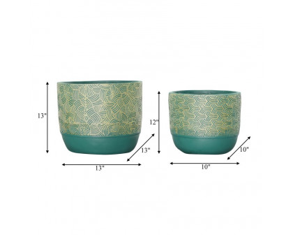 Sagebrook 10"/13" Resin Swirl Planters (Set Of 2) - Green/Gold