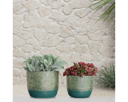 Sagebrook 10"/13" Resin Swirl Planters (Set Of 2) - Green/Gold