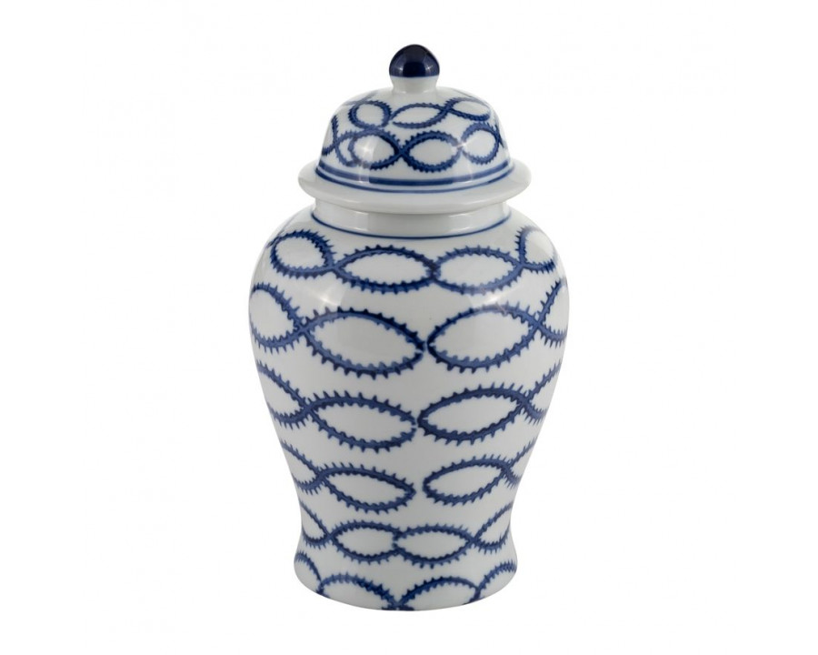 Sagebrook 9" Ceramic Chain Temple Jar Lid - Blue/White