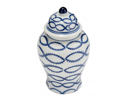 Sagebrook 9" Ceramic Chain Temple Jar Lid - Blue/White