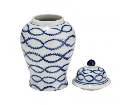 Sagebrook 9" Ceramic Chain Temple Jar Lid - Blue/White