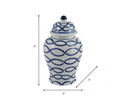 Sagebrook 9" Ceramic Chain Temple Jar Lid - Blue/White