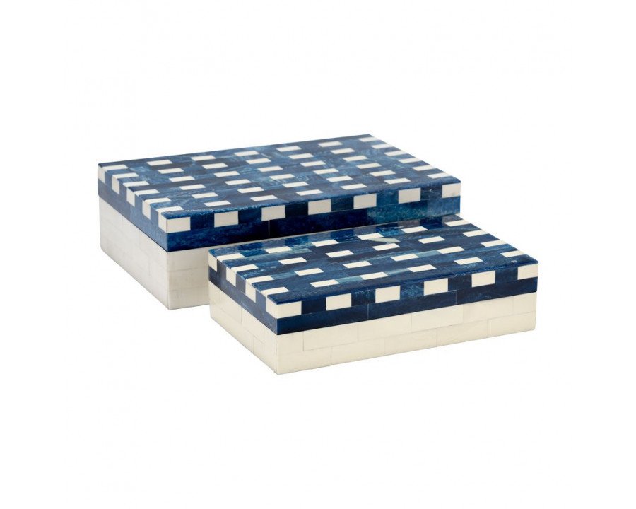 Sagebrook - Resin Plaid Boxes (Set Of 2) in Blue