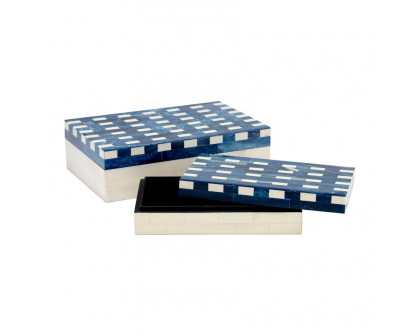 Sagebrook - Resin Plaid Boxes (Set Of 2) in Blue