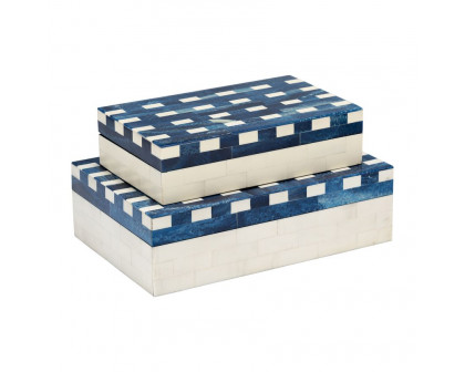 Sagebrook - Resin Plaid Boxes (Set Of 2) in Blue