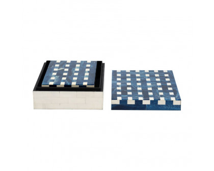 Sagebrook - Resin Plaid Boxes (Set Of 2) in Blue