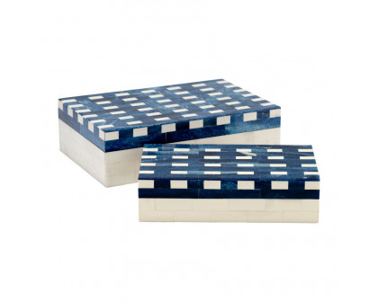 Sagebrook - Resin Plaid Boxes (Set Of 2) in Blue