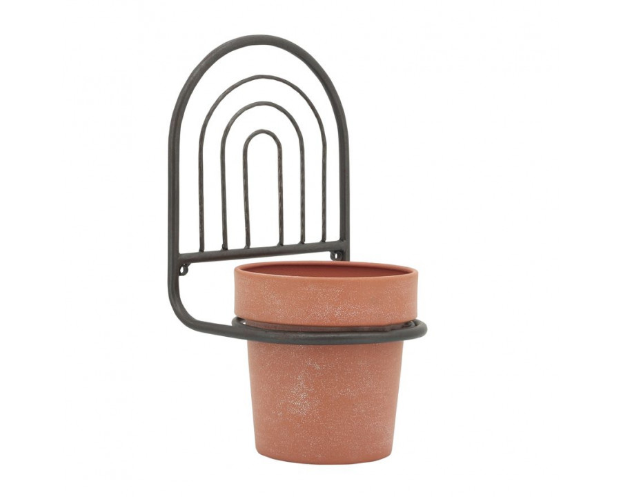 Sagebrook Metal Wall Planter - Black/Terracotta