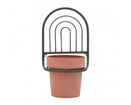 Sagebrook Metal Wall Planter - Black/Terracotta