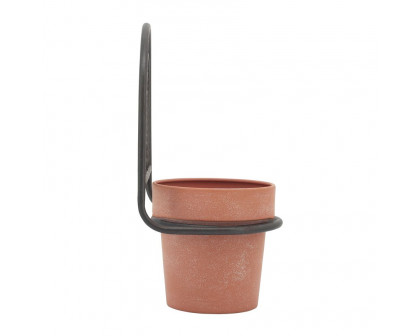 Sagebrook Metal Wall Planter - Black/Terracotta