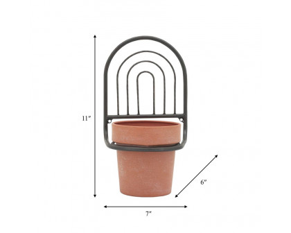 Sagebrook Metal Wall Planter - Black/Terracotta