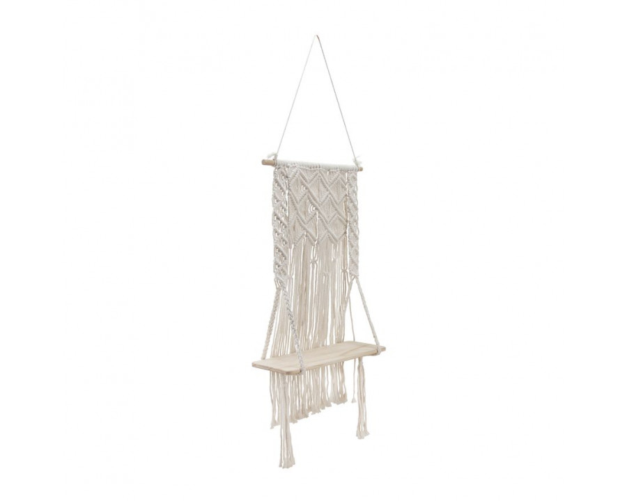 Sagebrook - Wood Macrame Wall Shelf in Ivory