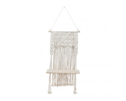 Sagebrook - Wood Macrame Wall Shelf in Ivory