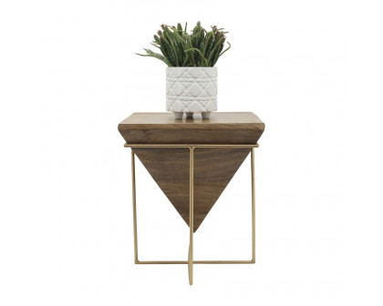 Sagebrook - Wood Inverted Pyramid Side Table in Brown/Gold