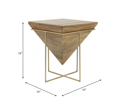 Sagebrook - Wood Inverted Pyramid Side Table in Brown/Gold