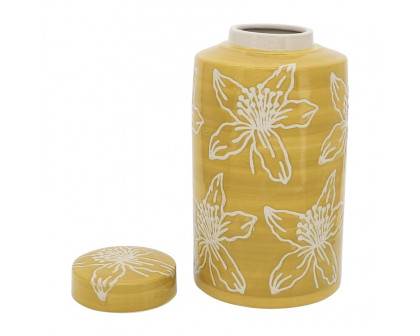 Sagebrook 10" Ceramic Flower Jar With Lid - Yellow