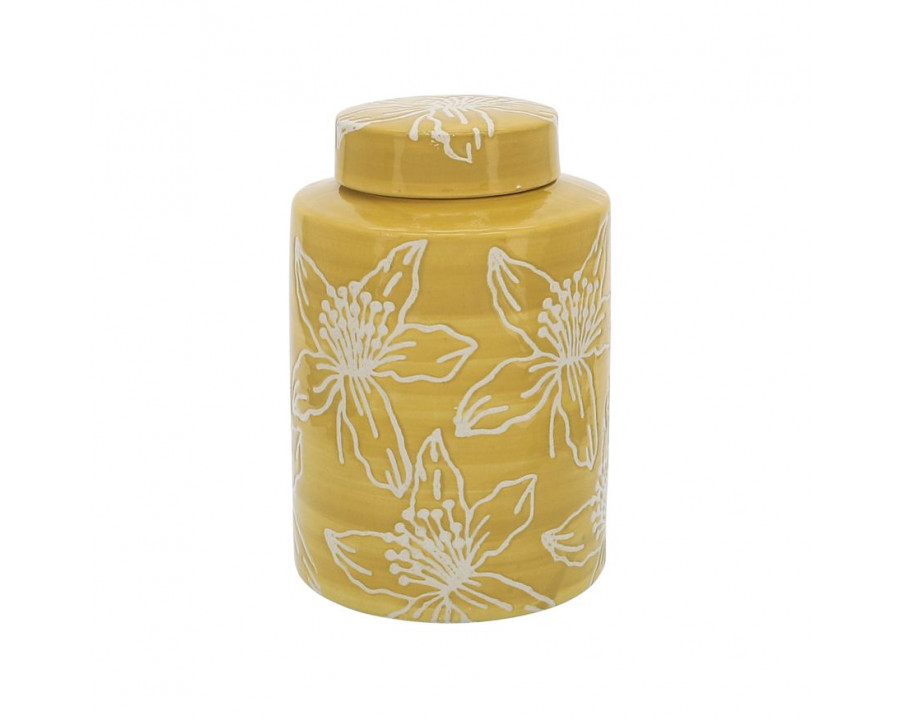 Sagebrook 9" Ceramic Flower Jar With Lid - Yellow