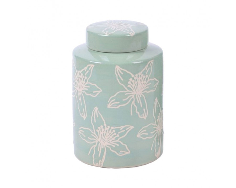 Sagebrook 9" Ceramic Flower Jar With Lid - Dark Sage