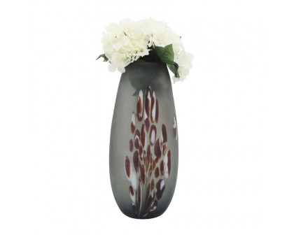 Sagebrook 17" Glass Frosted Vase With Red Detail-Gray