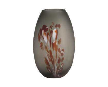 Sagebrook 17" Glass Frosted Vase With Red Detail-Gray