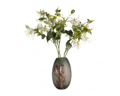 Sagebrook 12" Glass Frosted Vase With Red Detail-Gray