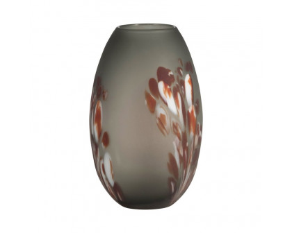 Sagebrook 12" Glass Frosted Vase With Red Detail-Gray