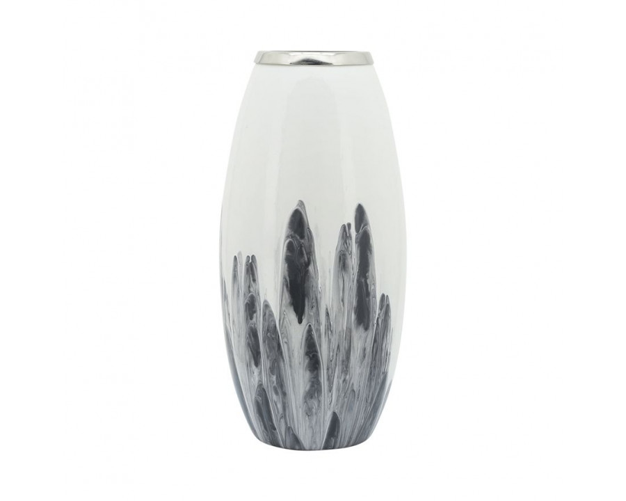 Sagebrook 18" Glass Vase With Metal Ring - White