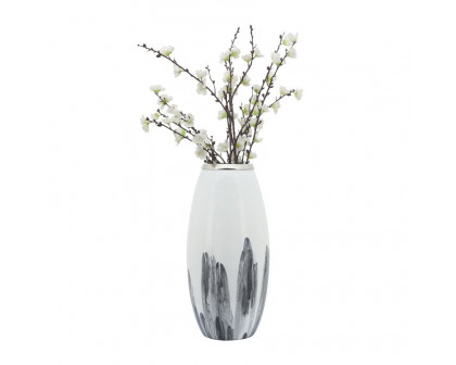 Sagebrook 18" Glass Vase With Metal Ring - White